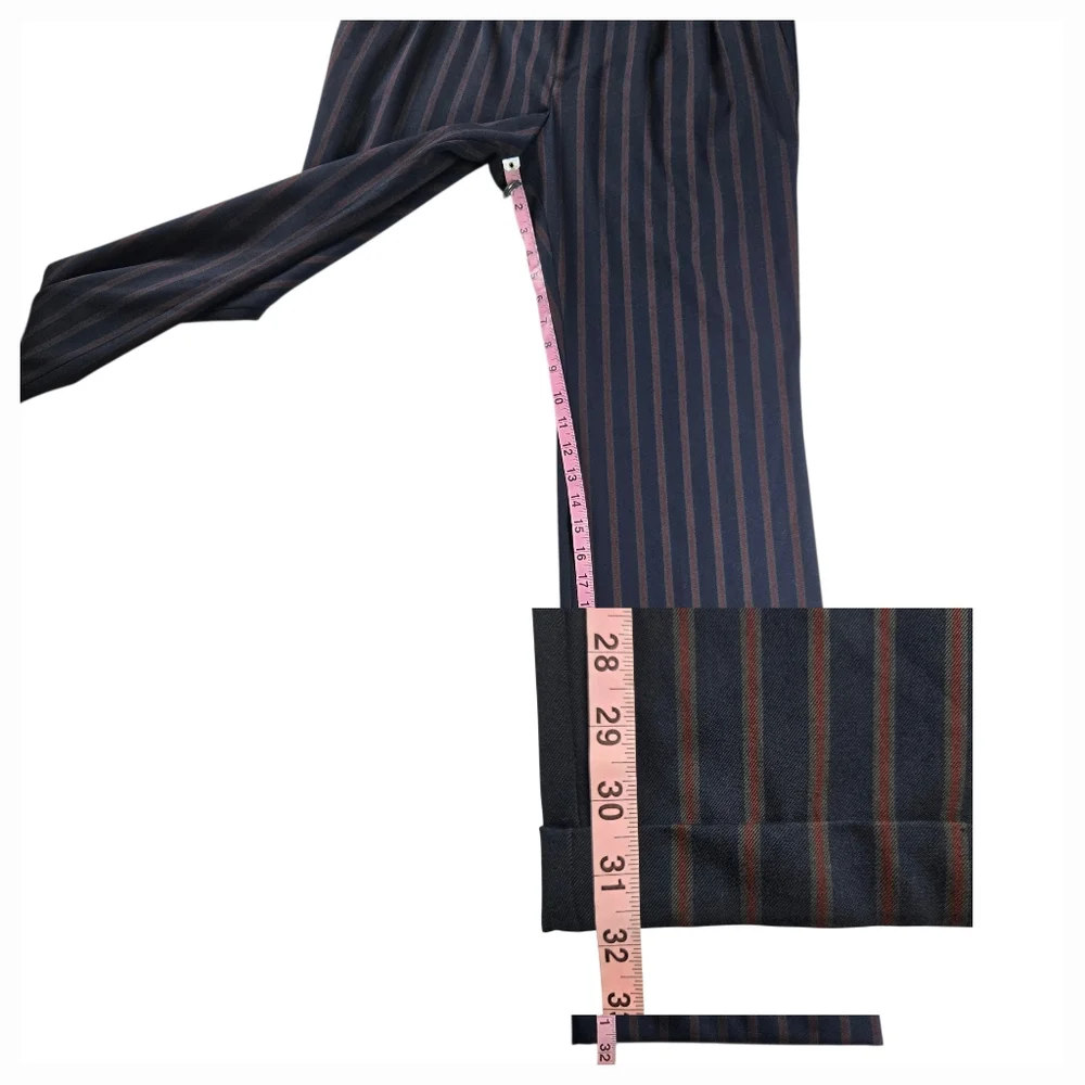By Anthropologie Low-Rise Striped Flare Pants Cuffed Hem Blue Red